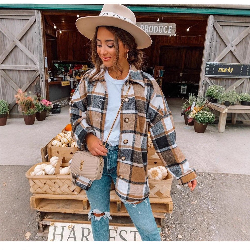 Damen Karo-Casualjacke mit Knöpfen und bequemer Passform Stalluxe