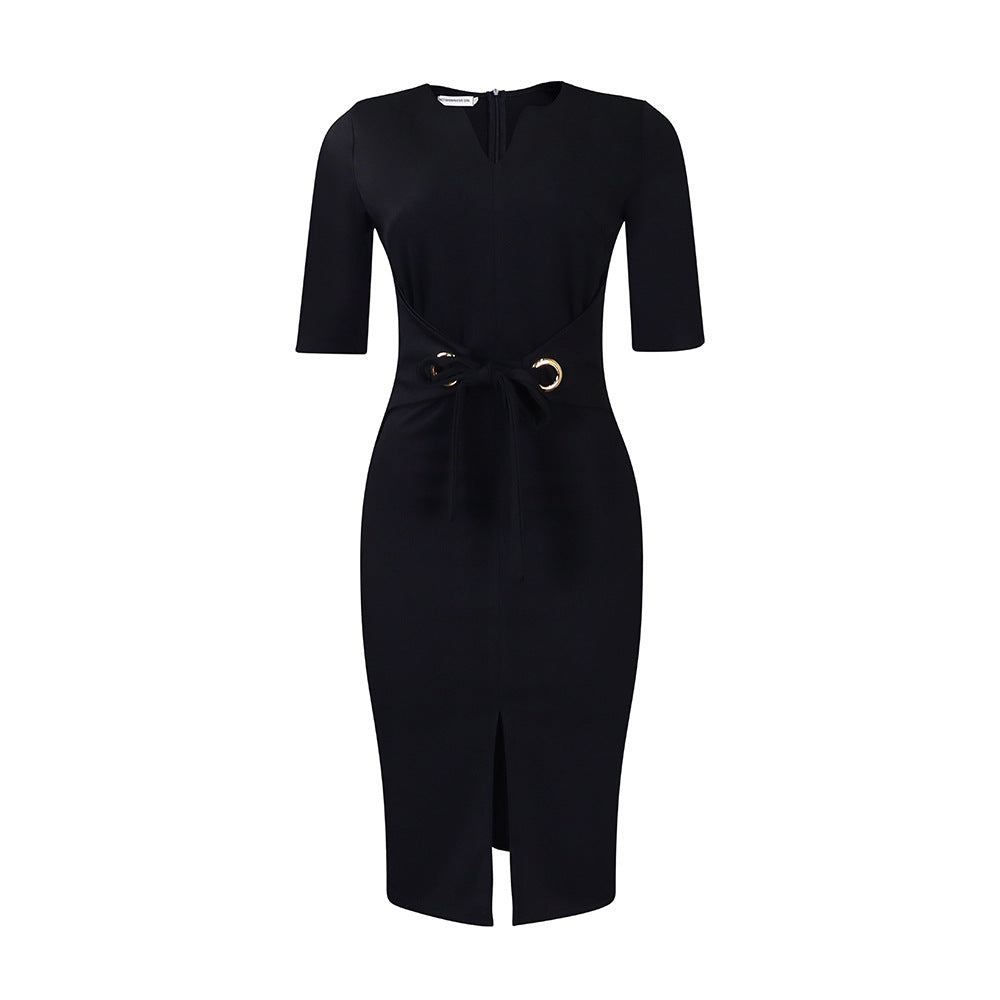 Damen figurbetontes Kleid mit dekorativem Knoten und Schlitz Stalluxe
