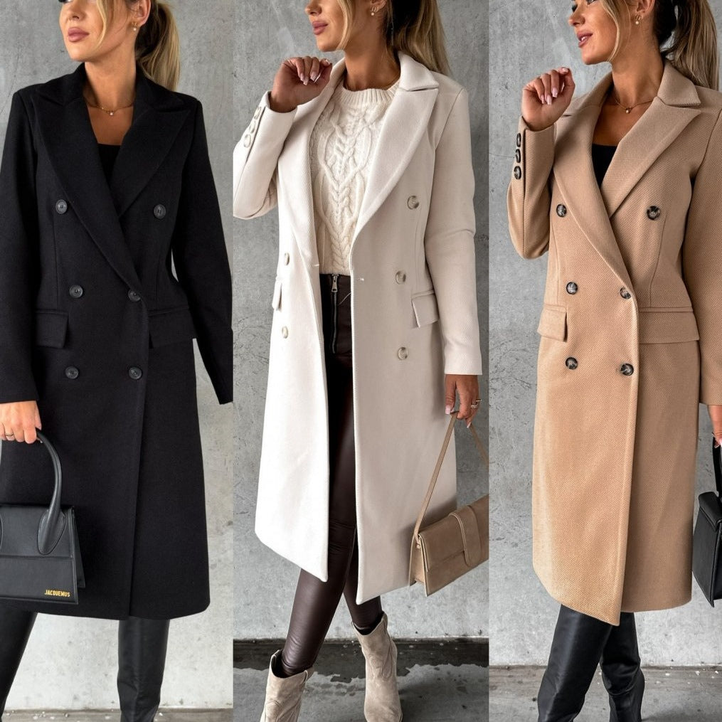 Damen eleganter doppelt gestreifter Mantel mit Knopfdetails Stalluxe