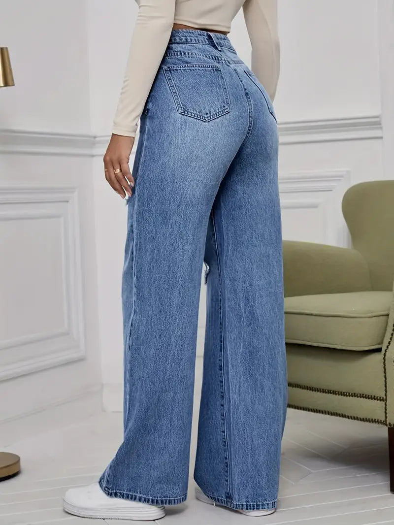 Damen Weite Jeans mit schicken Rissdetails und hohem Bund Stalluxe
