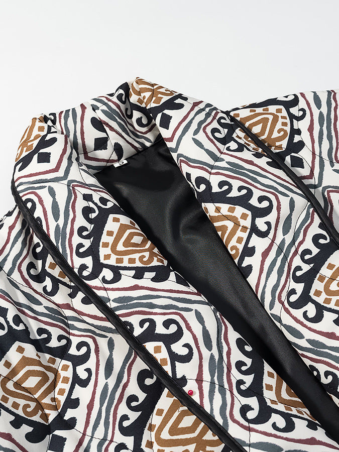 Damen Modische Blazerjacke mit Gürtel und auffälligem Muster Stalluxe