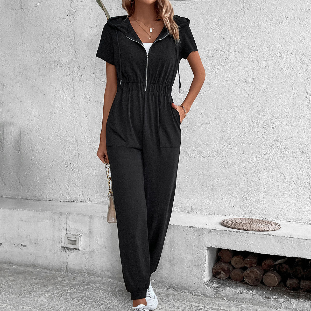 Damen Kapuzenoverall mit praktischem Reißverschluss und elastischem Bund Stalluxe