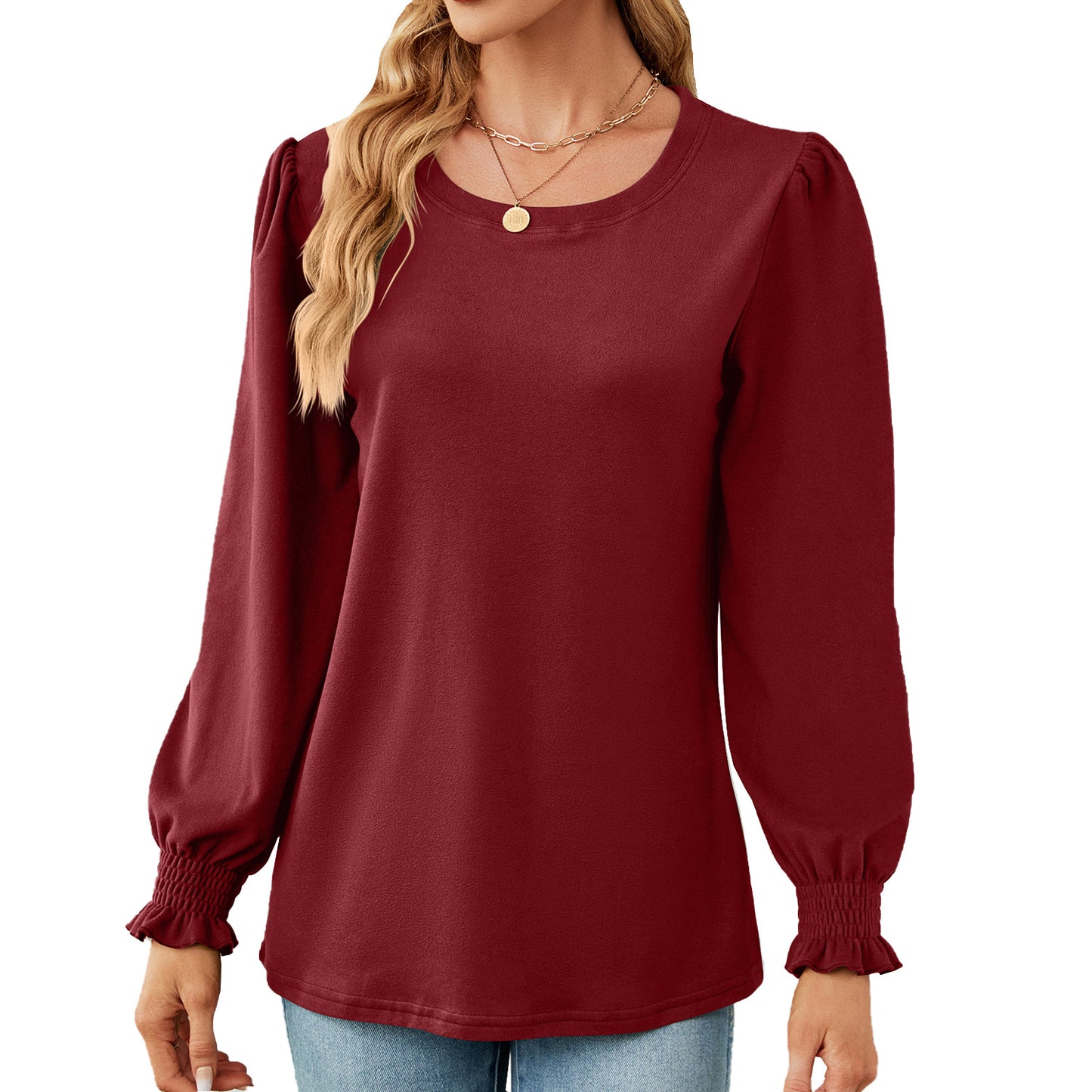 Damen Pullover mit Puffärmeln und elastischen Bündchen Stalluxe