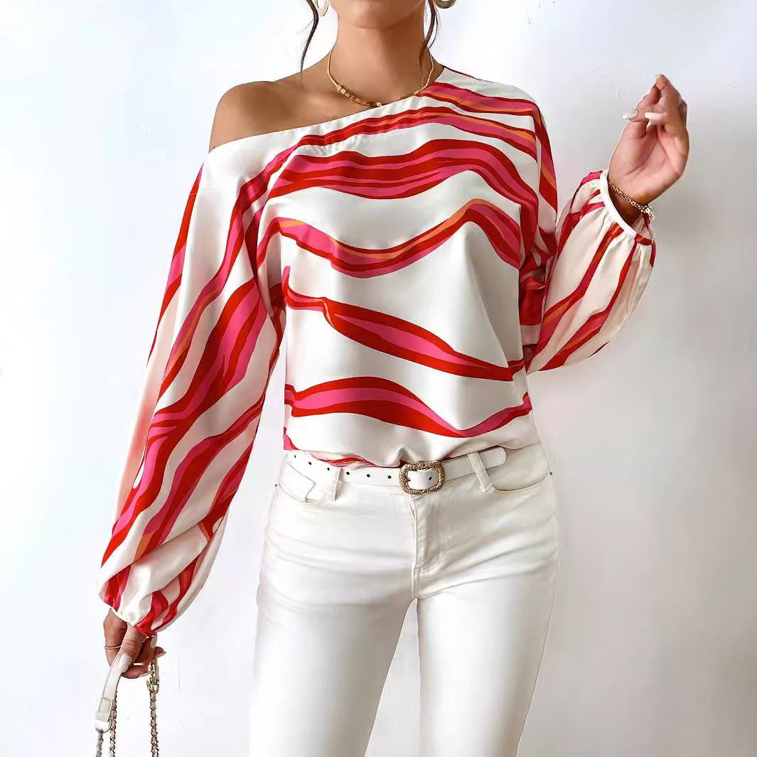 Damen Off-Shoulder Bluse mit voluminösen Ärmeln und streifigem Design Stalluxe