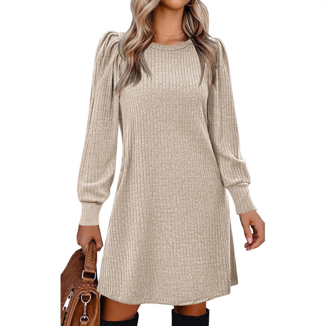 Damen Strickkleid mit puffärmeligem Design und Taschen Stalluxe