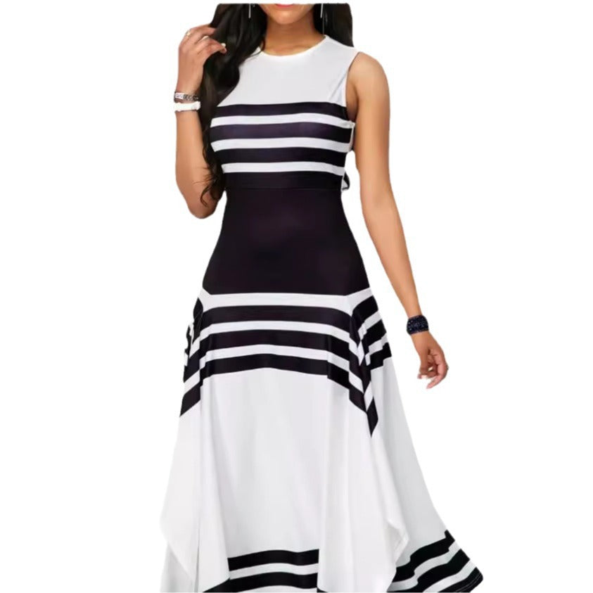 Damen asymmetrisches Maxikleid mit Streifenmuster Stalluxe