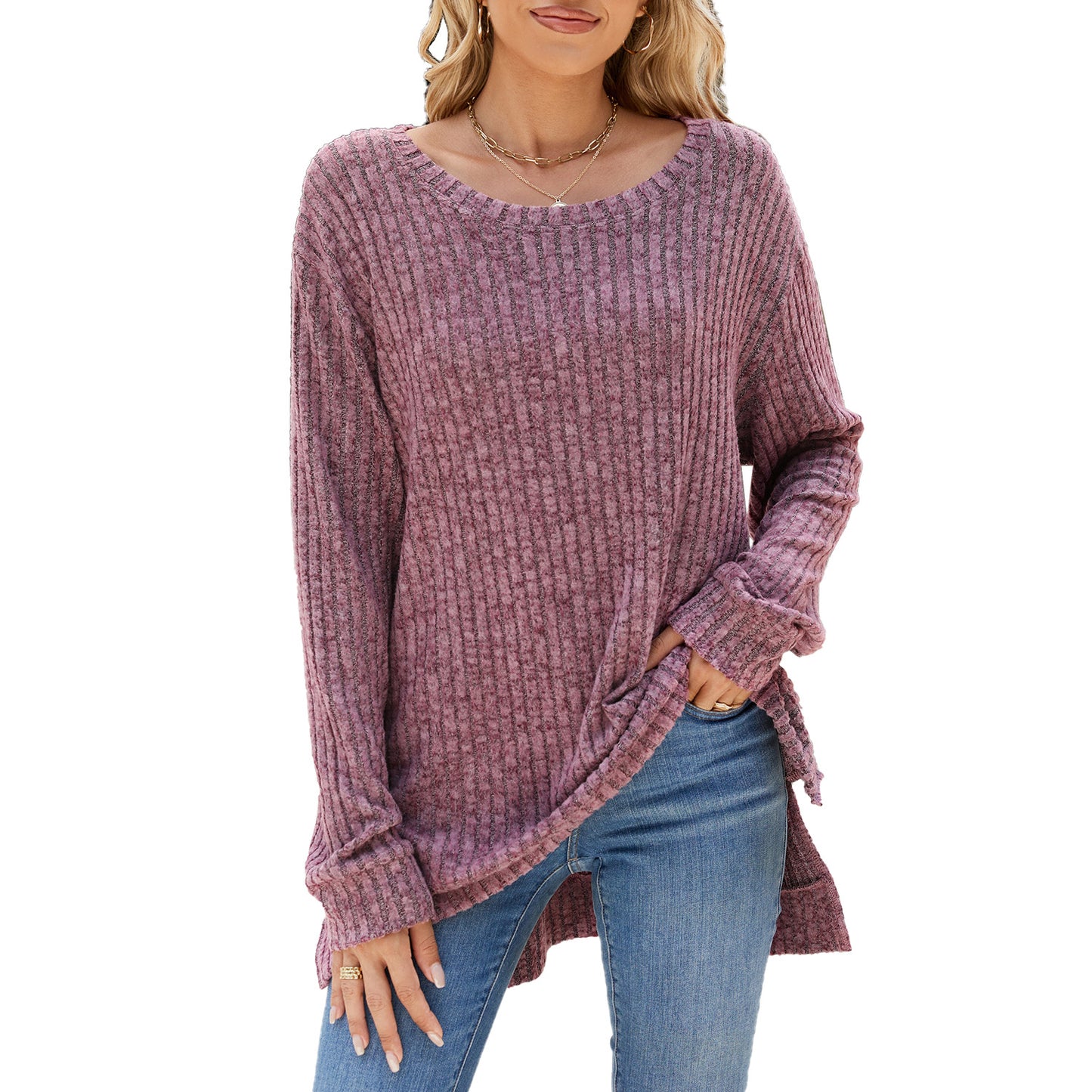 Damen lässiges Langarmshirt aus samtigem Rippstrick Stalluxe