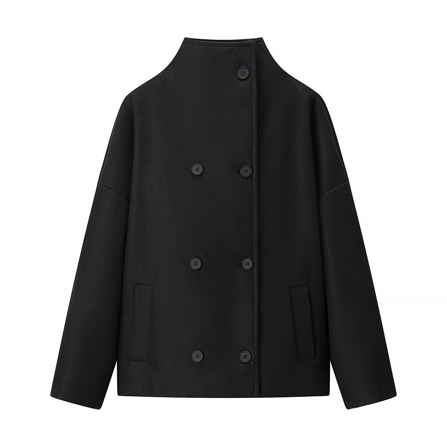 Damen modische Jacke mit hohem Kragen und doppelter Knopfleiste Stalluxe