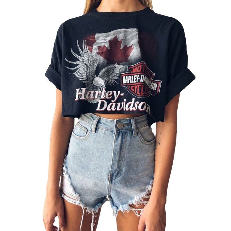Damen Cropped T-Shirt mit vintage Grafikdesign Stalluxe