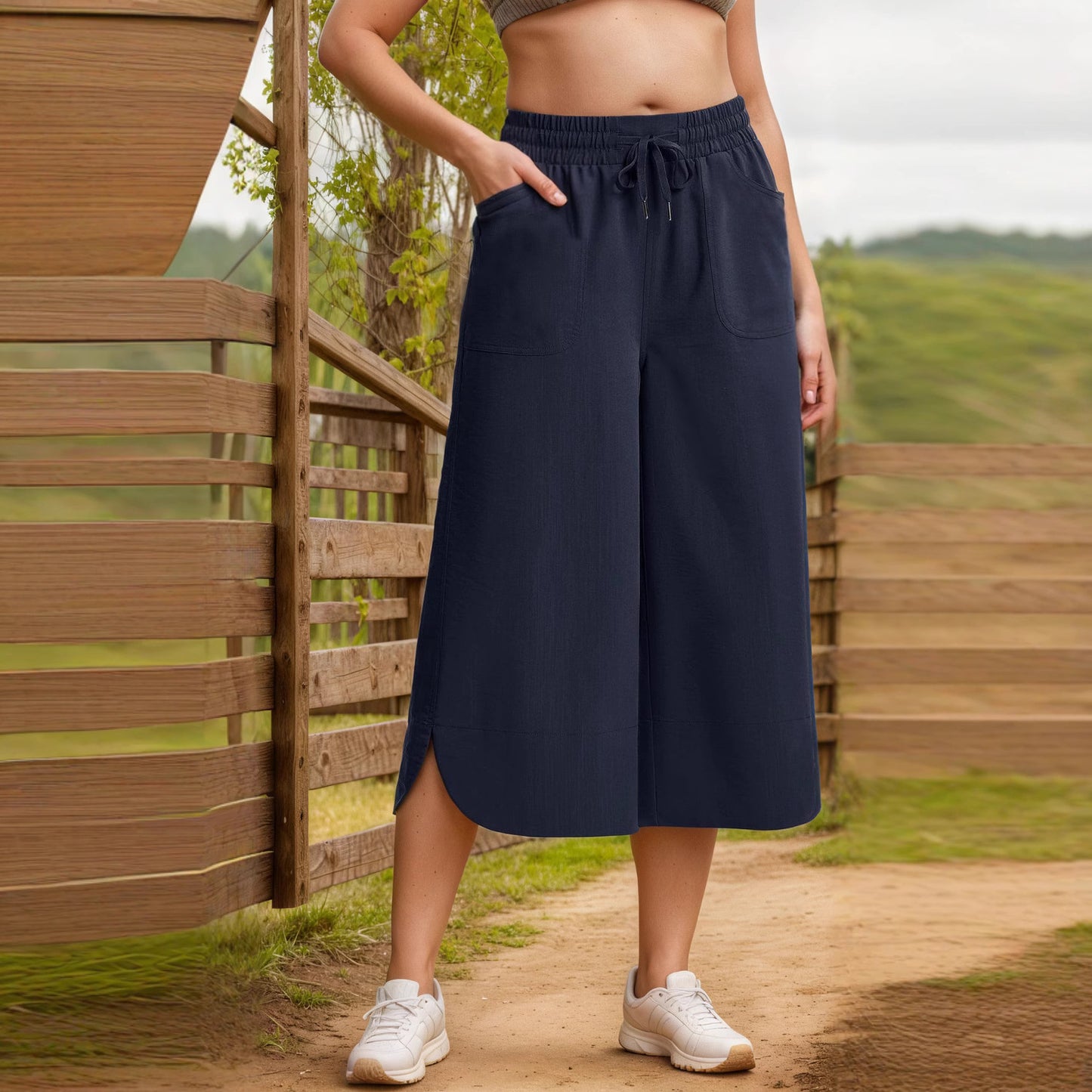 Women's Drawstring Culotte Pants Stalluxe