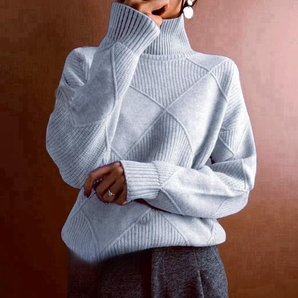Damen kuscheliger Stehkragenpullover mit strukturiertem Strickmuster Stalluxe