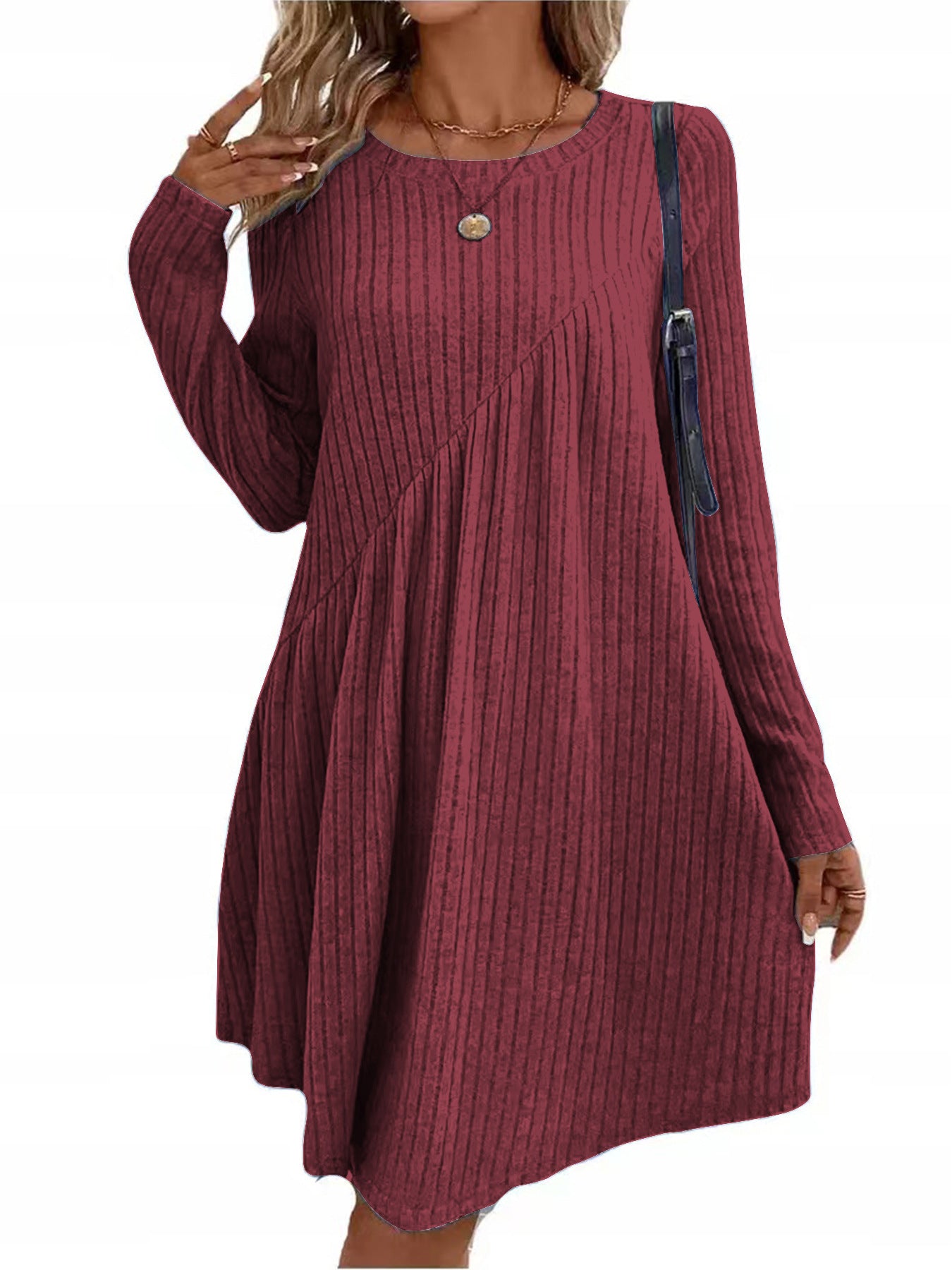 Damen lässiges Strickkleid mit long-sleeve und asymmetrischem Saum Stalluxe