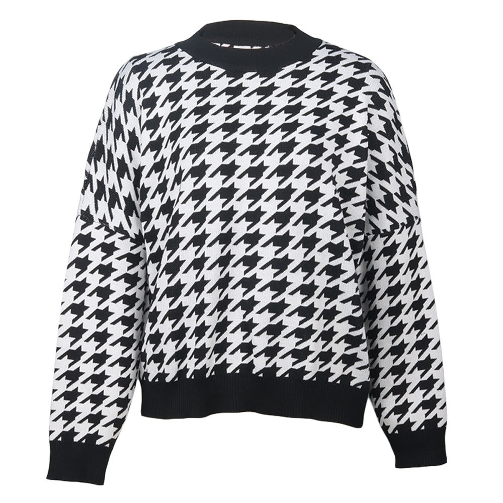 Damen Grobstrickpullover mit modernem Hahnentrittmuster und lässigem Schnitt Stalluxe