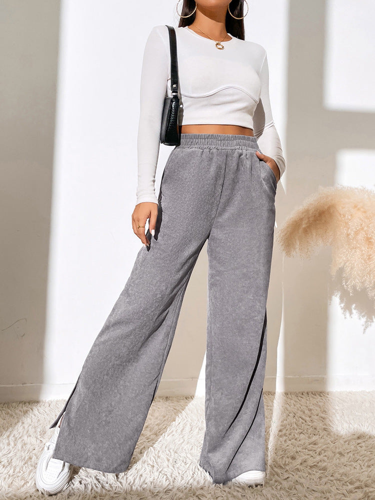 Women's Ribbed Wide-Leg Trousers Stalluxe