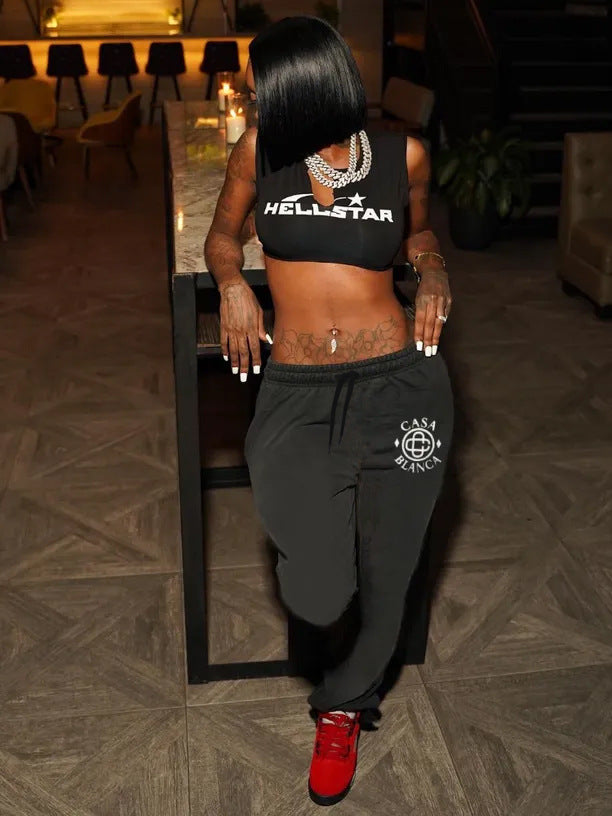 Damen elegante Sporthose mit dekorativem Logo Stalluxe
