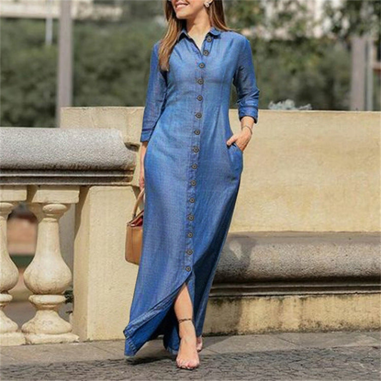 Damen lässiges Maxikleid mit funktionalem Knopfverschluss und praktischen Seitentaschen Stalluxe