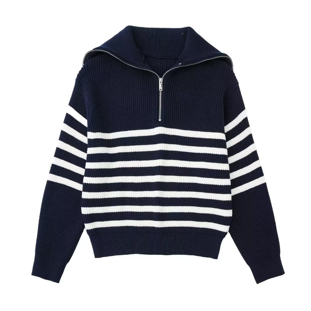 Damen Strickpullover mit hohem Kragen und Reißverschluss Stalluxe
