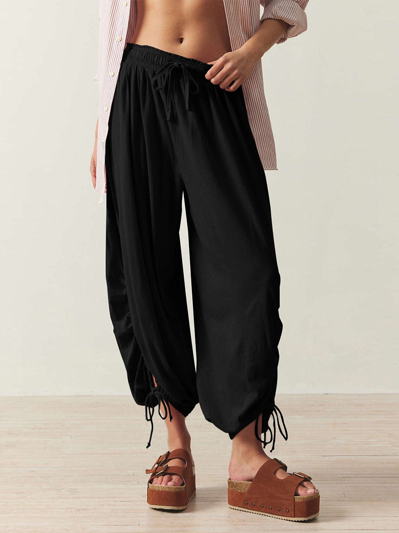 Damen lässige Palazzo-Hose mit elastischem Bund und verstellbaren Knöchelbändern Stalluxe