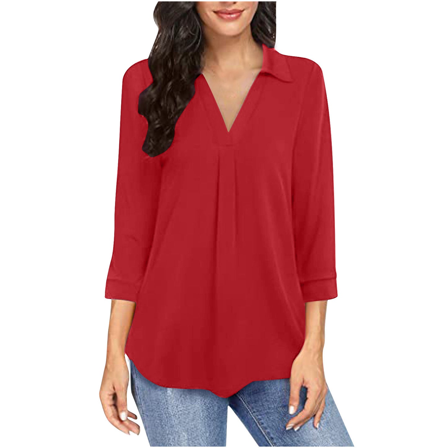 Women's Stylish Pleated V-Neck Blouse Stalluxe