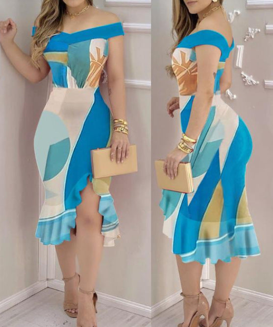 Damen Kleid im Fließenden Design mit Raffinierter Asymmetrie und Off-Shoulder Ärmeln Stalluxe