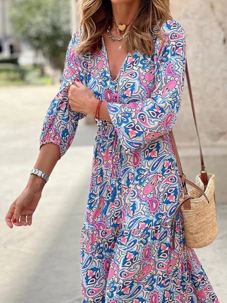 Damen Maxikleid mit floralen Mustern und modischem Taillengürtel Stalluxe