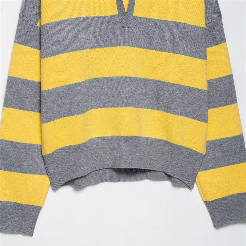 Damen modischer Pullover mit Polokragen und Streifendesign Stalluxe