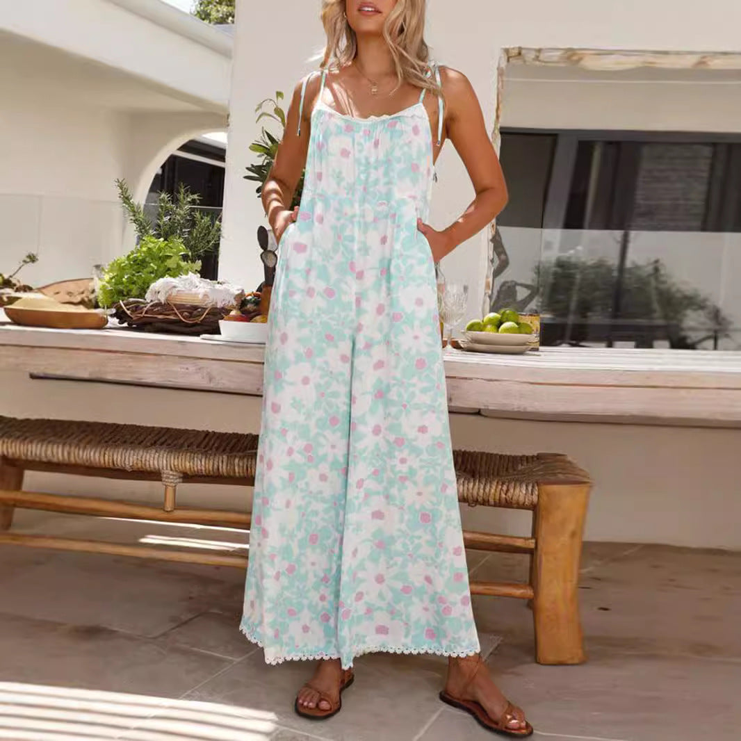Damen luftiges Sommer-Jumpsuit mit Blumendruck und verstellbaren Trägern Stalluxe