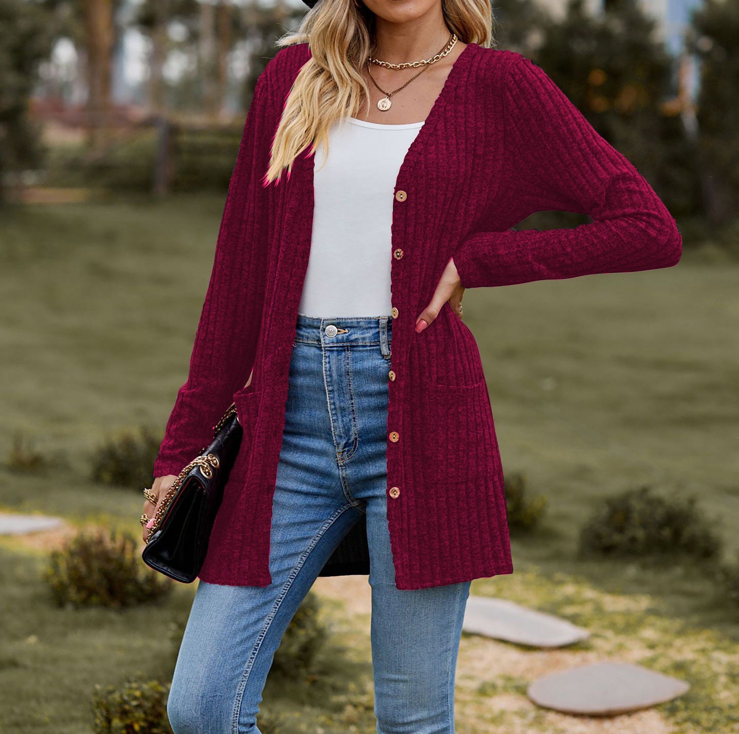 Damen Longcardigan mit strukturierter Oberfläche und praktischen Taschen Stalluxe