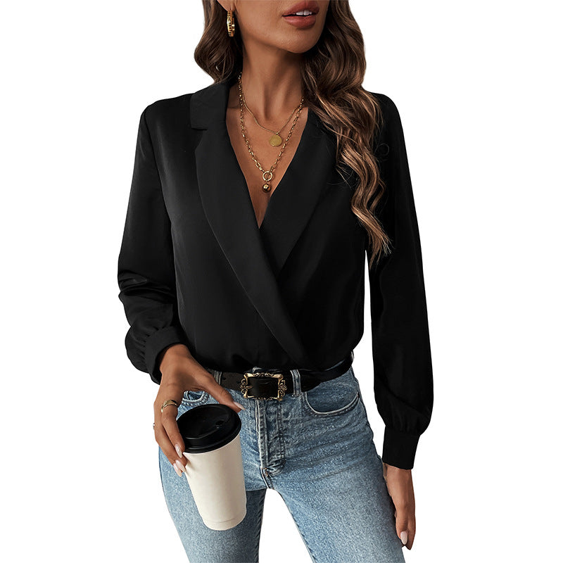 Damen Bluse mit modernem Wickeldesign und eleganten Puffärmeln Stalluxe