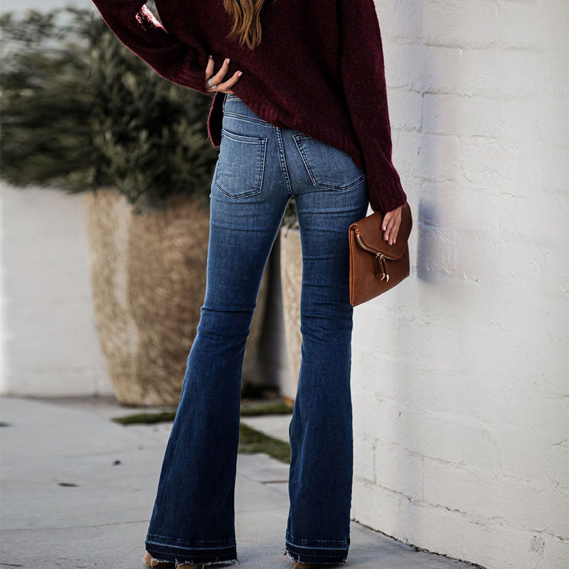 Damen Flared Jeans mit frayed Saum und hohem Bund Stalluxe