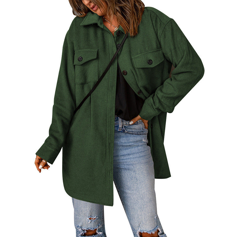 Damen gemütliche Oversize-Hemdjacke mit praktischen Taschen Stalluxe