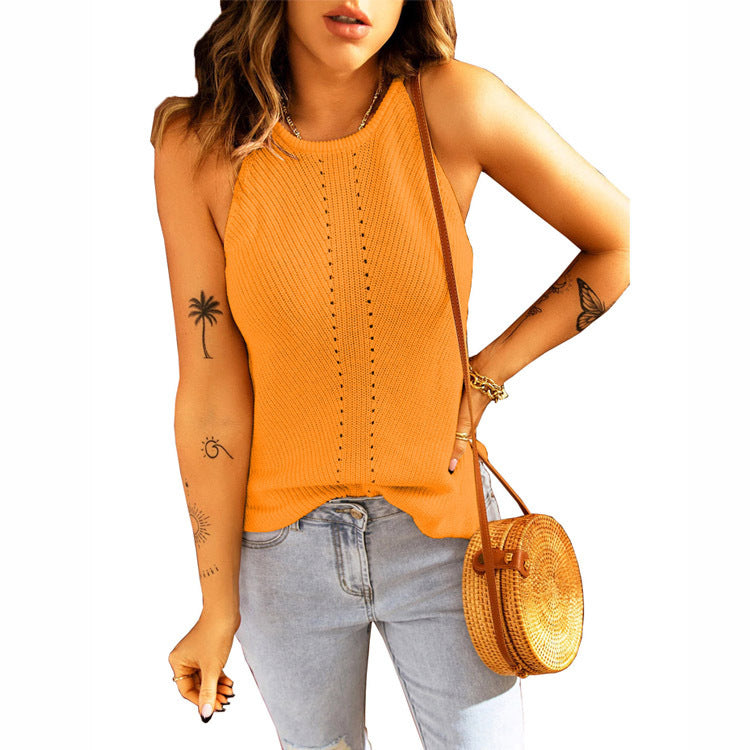 Damen ärmelloses Stricktop mit feinem Rippmuster und dekorativer Knopfdetail Stalluxe