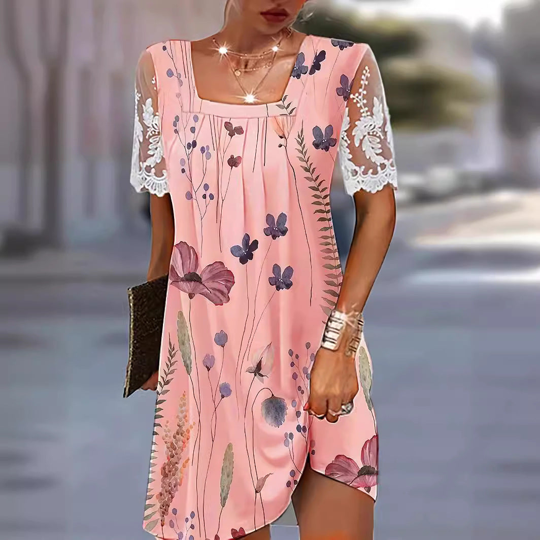 Damen Freizeitkleid mit floralen Mustern und transparenter Spitze Stalluxe