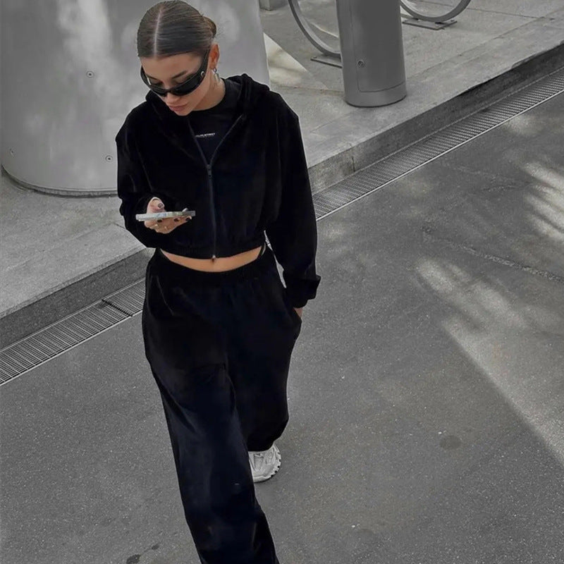 Damen sportliches Velours-Jogginganzug-Set mit lässigem Schnitt und praktischen Taschen Stalluxe