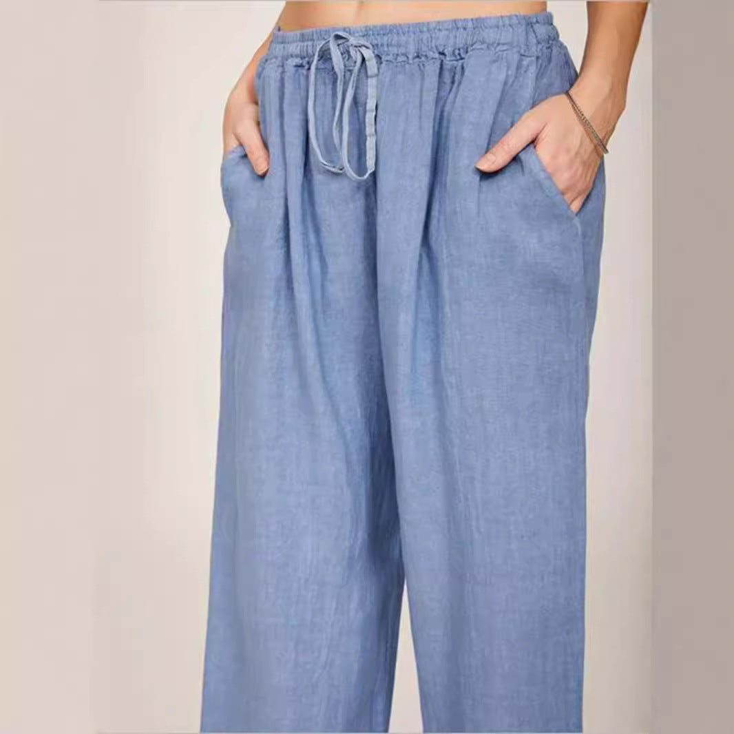 Damen Leinenhose mit weitem Bein und praktischen Seitentaschen Stalluxe