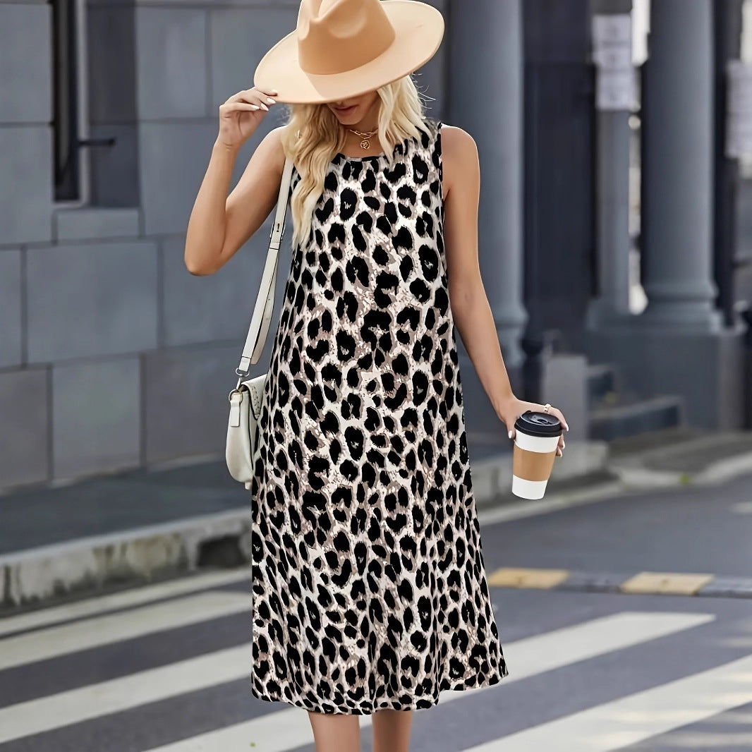 Damen Sommerkleid mit trendigem Leopardenmuster und praktischen Taschen Stalluxe