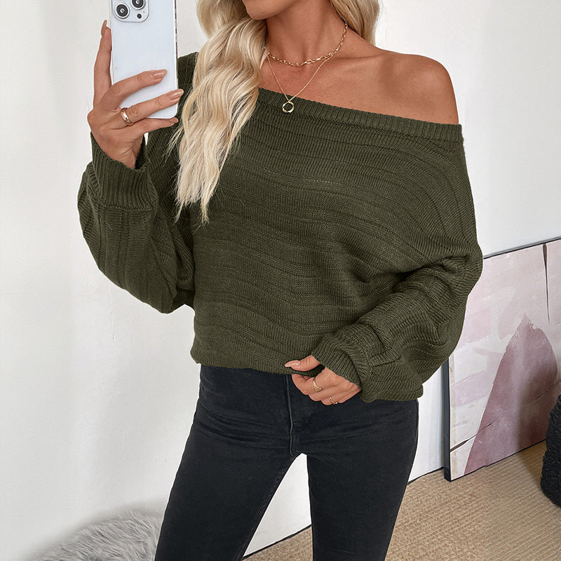 Damen lässiger Pullover mit schulterfreiem Design und voluminösen Ärmeln Stalluxe