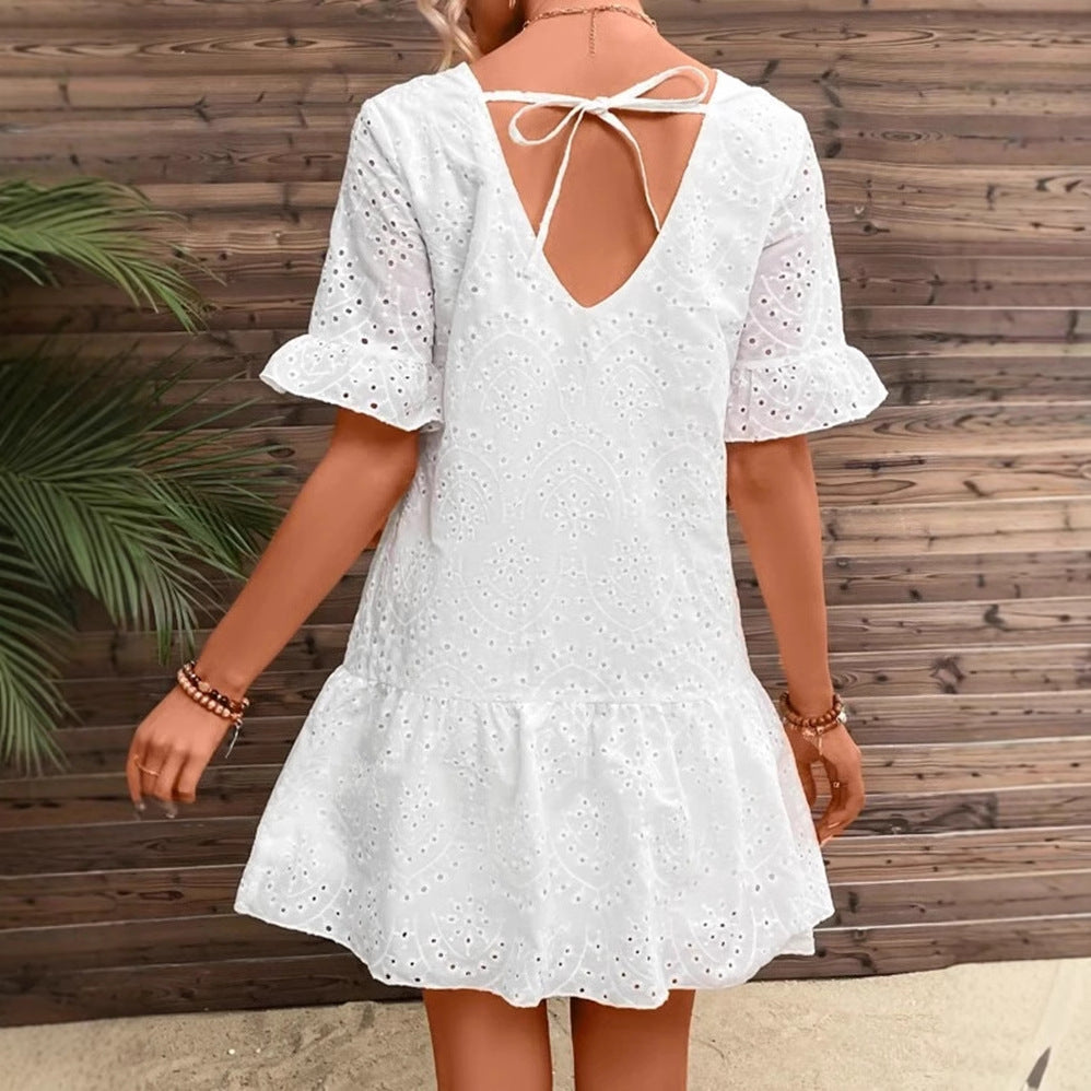Damen Sommerliches Spitzenkleid mit voluminösen Rüschensäumen Stalluxe