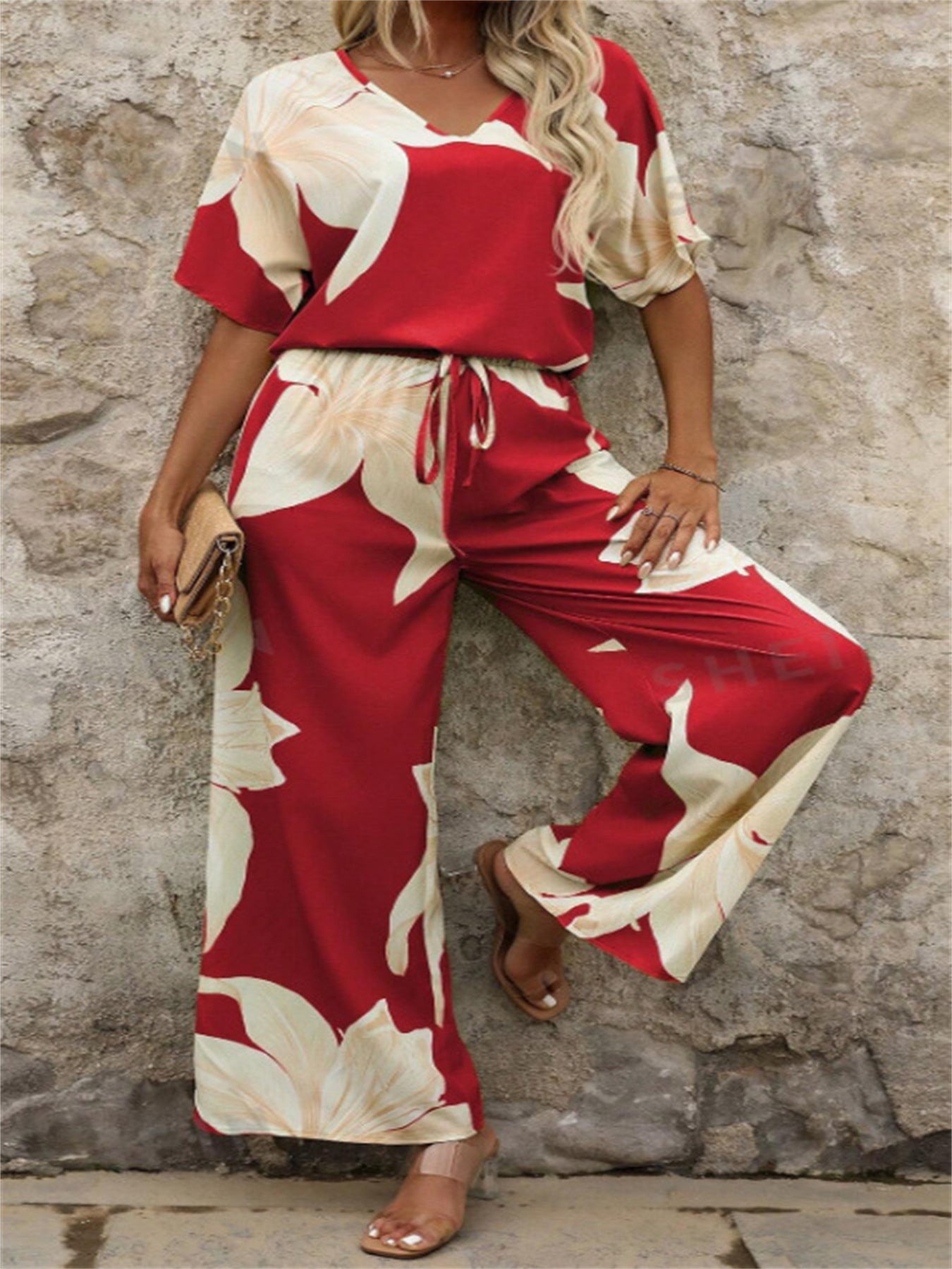 Damen Luftiges Zweiteiliges Set mit floralem Design und weitem Schnitt Stalluxe
