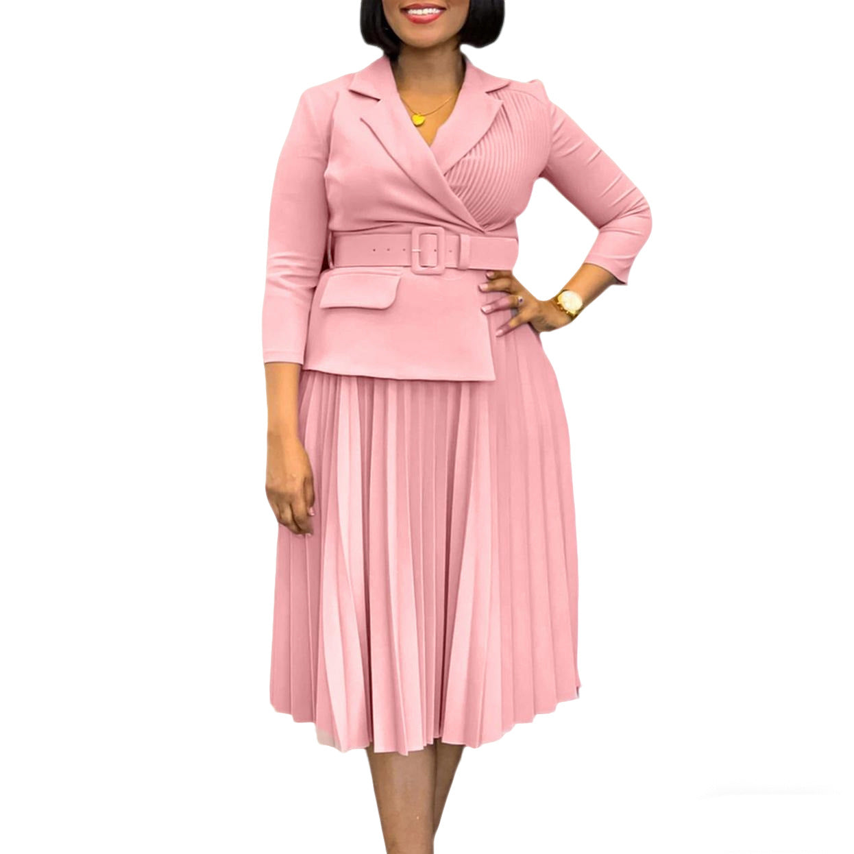Damen Plissee-Blazer-Kleid mit Taillengürtel Stalluxe