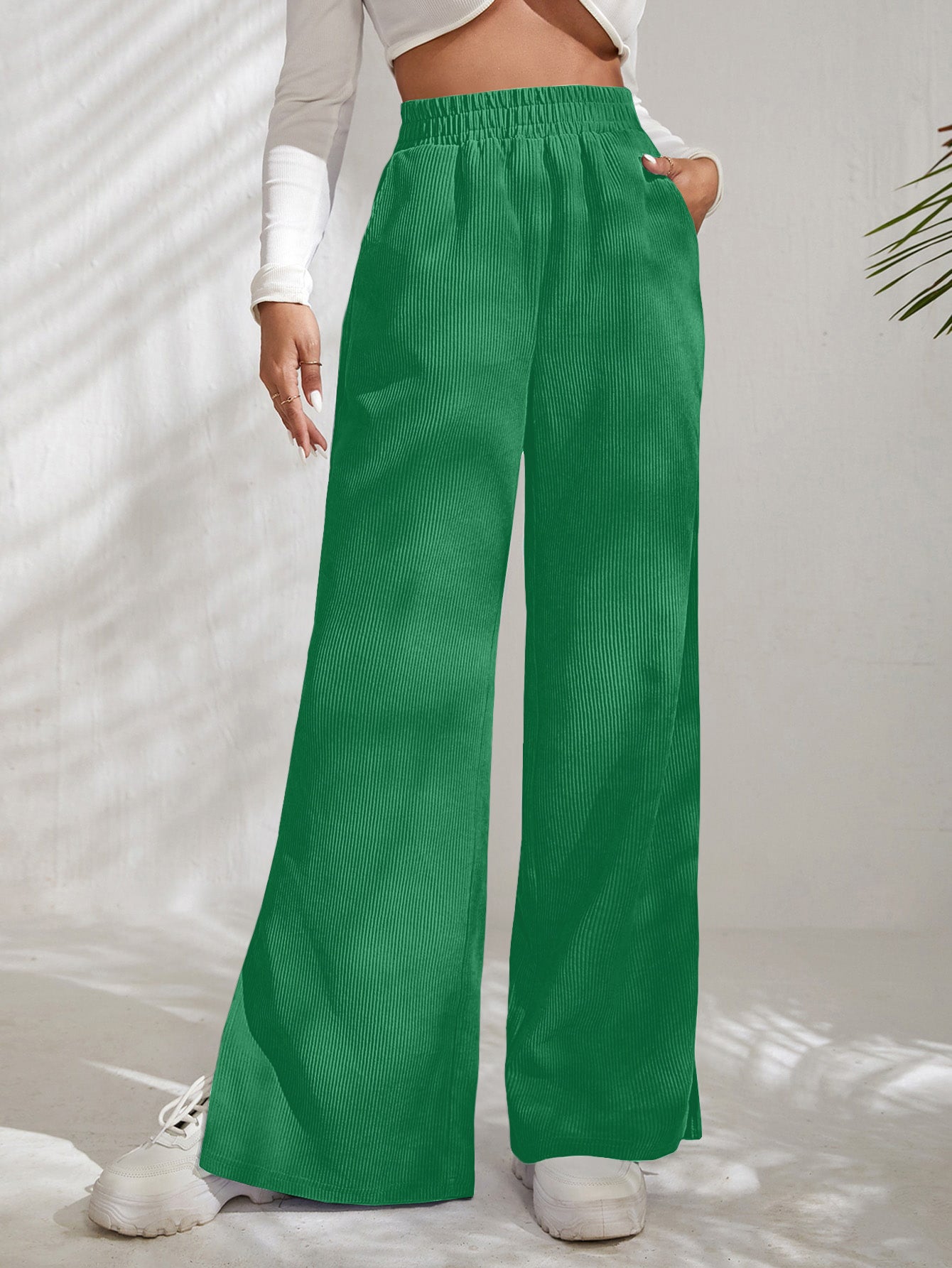 Women's Ribbed Wide-Leg Trousers Stalluxe