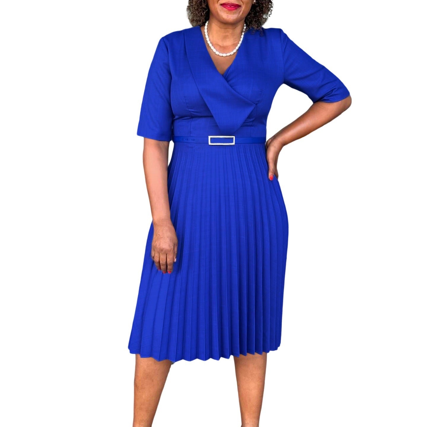 Damen Plissiertes Wickelkleid mit Taillengürtel Stalluxe