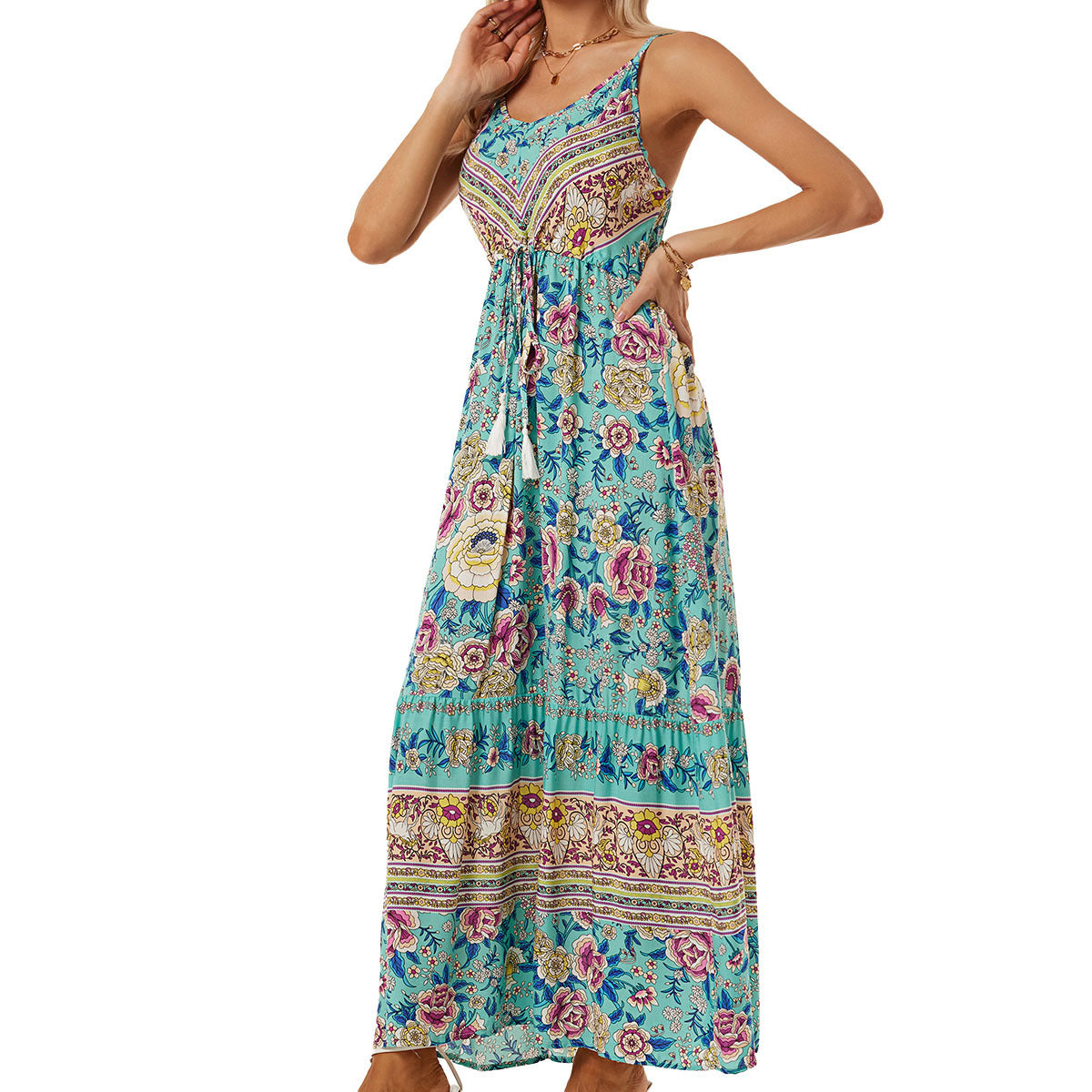 Damen luftiges Maxikleid mit verspieltem floralem Design und Taillenzug Stalluxe