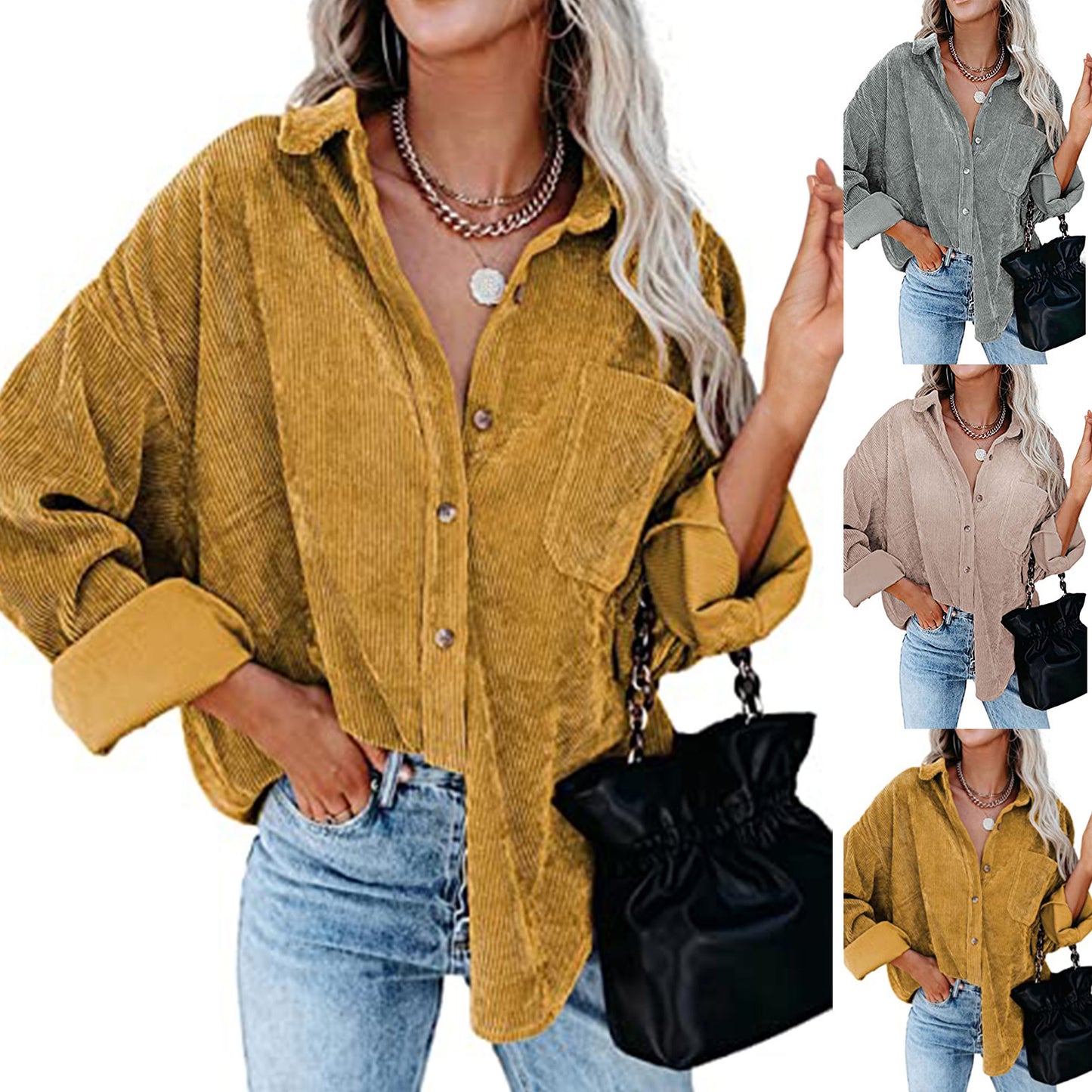 Damen Übergroße Kordbluse Stalluxe