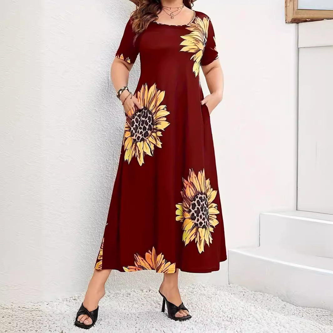 Damen Sommerliches Maxikleid mit floralem Sonnenblumenmuster und praktischen Taschen Stalluxe