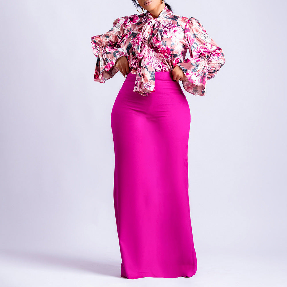 Damen Elegantes Etuikleid mit floralen Ärmel und Rüschen-Details Stalluxe