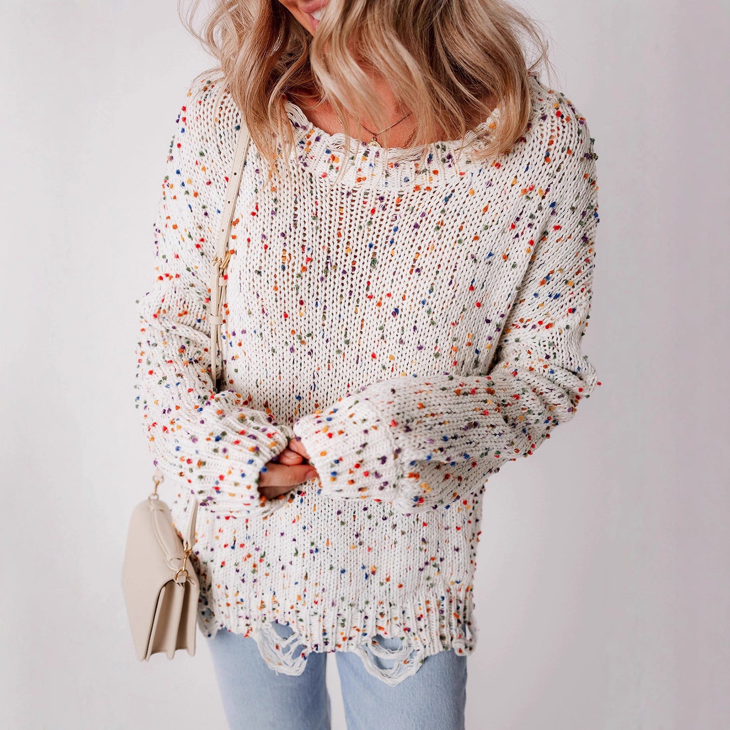 Damen lässiger Strickpullover mit buntem Sprenkel-Design und gemütlichem Rundhalsausschnitt Stalluxe