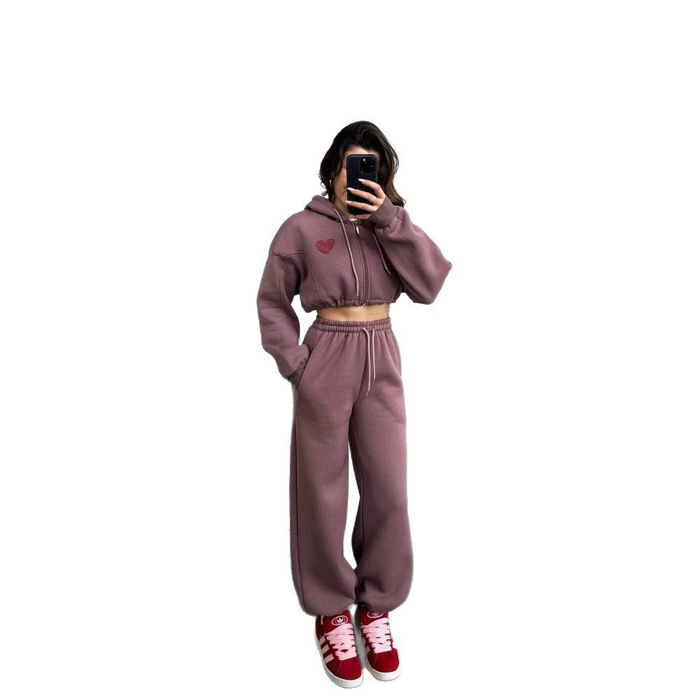 Damen cropped Kapuzenpullover und entspannte Jogginghose Set Stalluxe