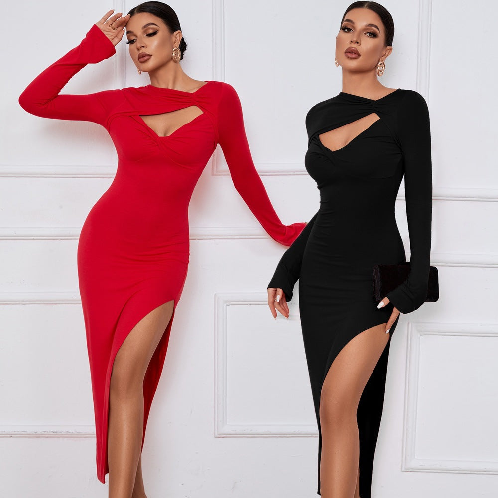 Damen Elegantes Maxikleid mit asymmetrischem Schnitt und Cut-Out-Details Stalluxe