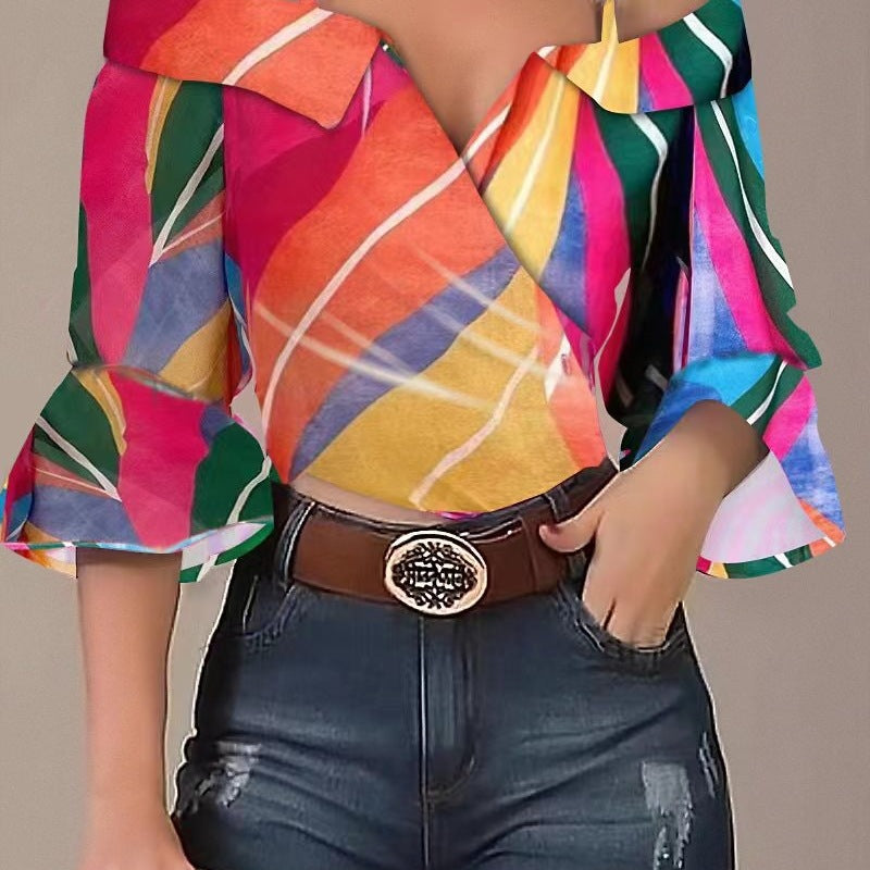 Damen Off-Shoulder Bluse mit buntem Streifenmuster und weiten Ärmeln Stalluxe